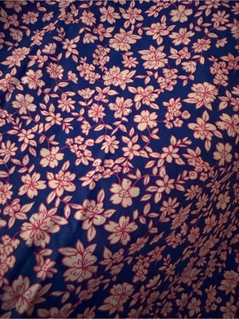 J. Crew Blue Blouse with Pink Floral Print and Ruffle Shoulders